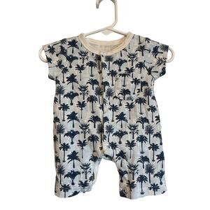 Harry & Violet blue one piece short sleeves lightweight blue palm trees 0-2 mo